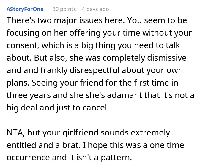 Text post discussing a woman volunteering her boyfriend for free labor and his refusal causing tension.