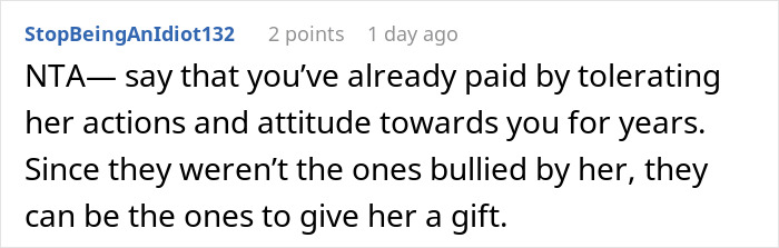 Screenshot of a Reddit comment explaining why a woman refuses to contribute $50 to a coworker's retirement gift.