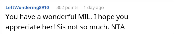 Screenshot of a Reddit comment discussing a woman who keeps asking for favors from family but doesn't reciprocate.