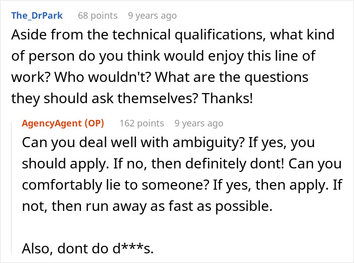 Reddit Q&A with former CIA case officer answering challenging questions about the job and skills required.