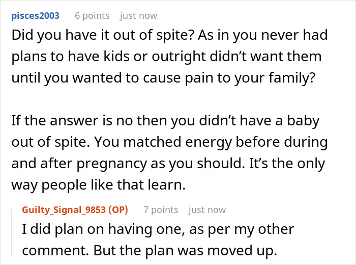 Reddit discussion about having a child out of spite, debating intentions and planning behind pregnancy decisions. Reddit discussion about having a child out of spite, debating intentions and planning behind pregnancy decisions.