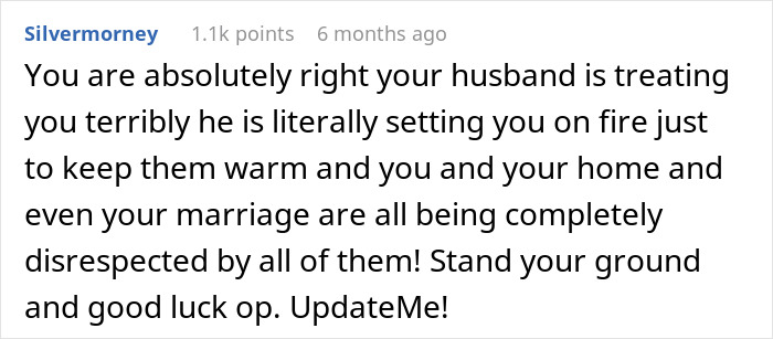 Comment about man kicking family out after wife finds the real reason family needed to move in with them.