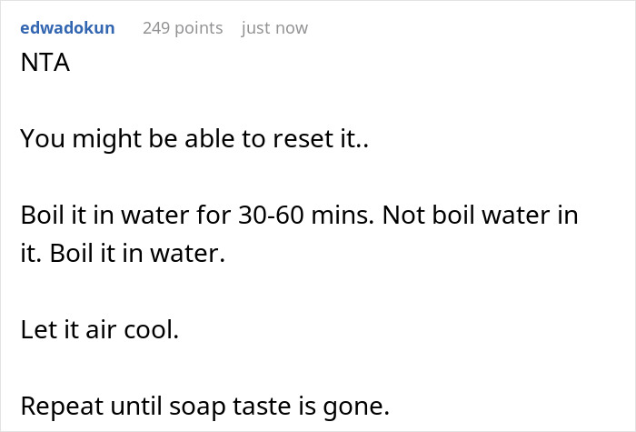 Comment detailing how to reset a damaged Yixing teapot by boiling it in water and letting it air cool. Comment detailing how to reset a damaged Yixing teapot by boiling it in water and letting it air cool.