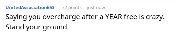 Screenshot of a social media comment discussing an entitled lady expecting free hairstyles for life and criticizing a $30 charge.