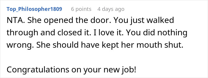 Comment discussing a woman firing back after sister insults her, making her husband embarrassed and kids confused.