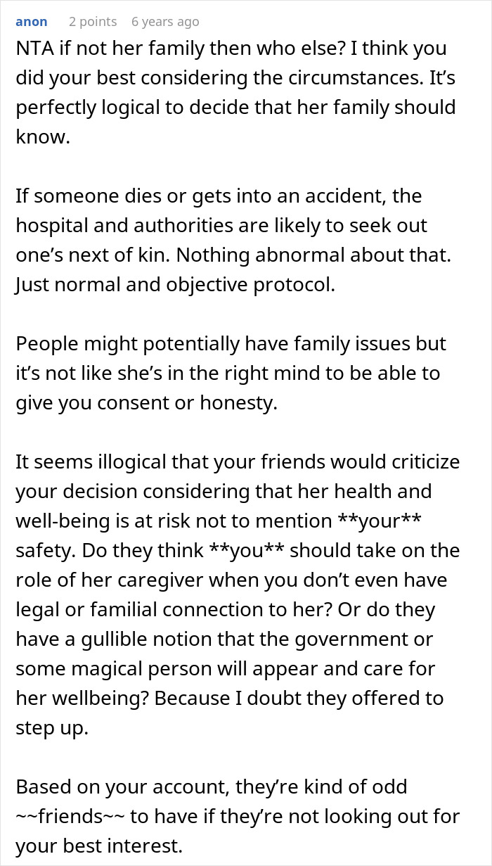 Text from online forum discussing family involvement and safety concerns in psychiatric patient care decisions.