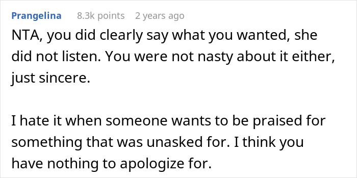 Screenshot of a Reddit comment discussing lack of praise after a big birthday party thrown for husband.