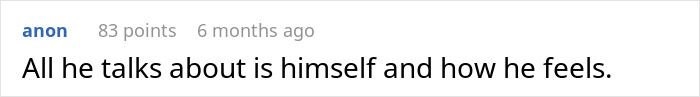 Screenshot of a forum comment saying all he talks about is himself and how he feels, reflecting on a cheater breaking GF&rsquo;s heart.