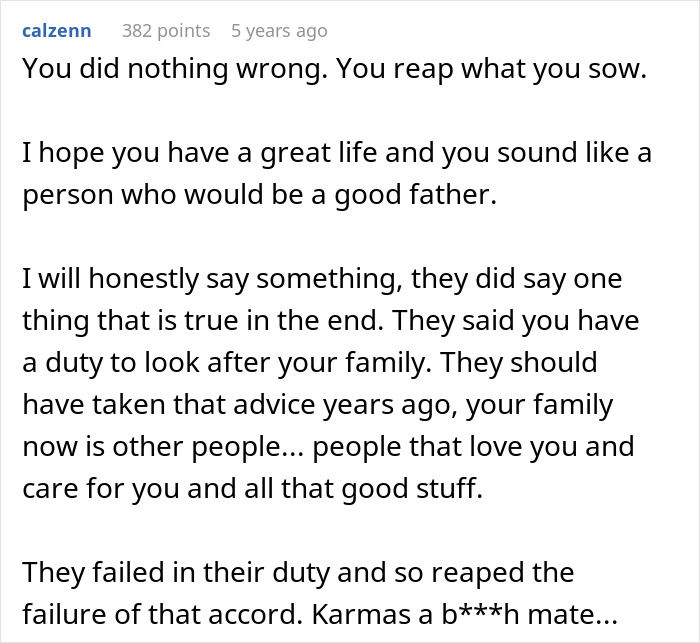Comment expressing support for man asked for a kidney by family after past mistreatment, letting brother die.
