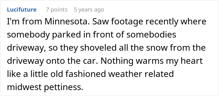 Man with snowblower clearing snow, ensuring only mean neighbor&rsquo;s driveway remains covered in snow.