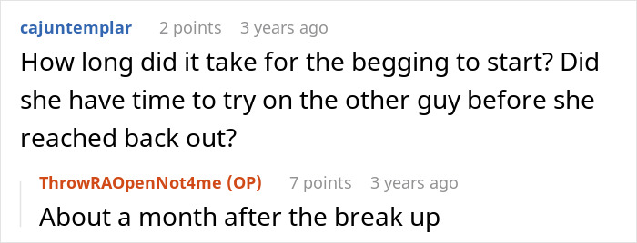 Screenshot of an online forum where a user discusses a breakup after a woman suggests an open relationship.