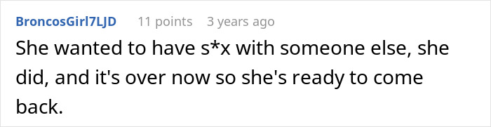 Comment on a thread about a woman suggesting an open relationship and the man breaking up with her immediately.
