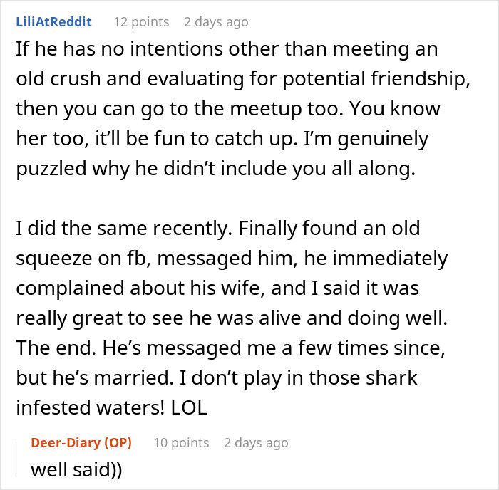 Reddit user discusses married man texting woman he loved 15 years ago and navigating the situation with his wife.