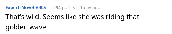 Comment text on a white background discussing a girlfriend who quits her job but pretends to go to work, surprising her boyfriend months later.