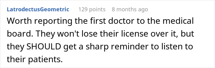 Commenter discussing the need for doctors to listen carefully to patients in a lesbian couple confusion partner pregnant case.