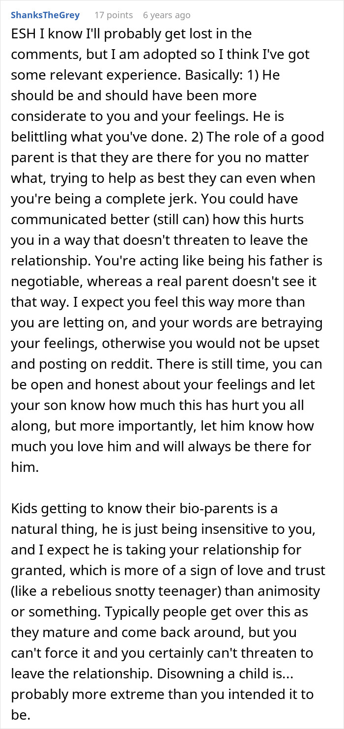 Commenter discussing drama over last name and time spent with bio dad, emphasizing parental feelings and relationships.