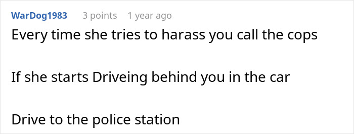 Screenshot of an online comment advising to call the cops and drive to the police station for teen escaping horrible family a***e.