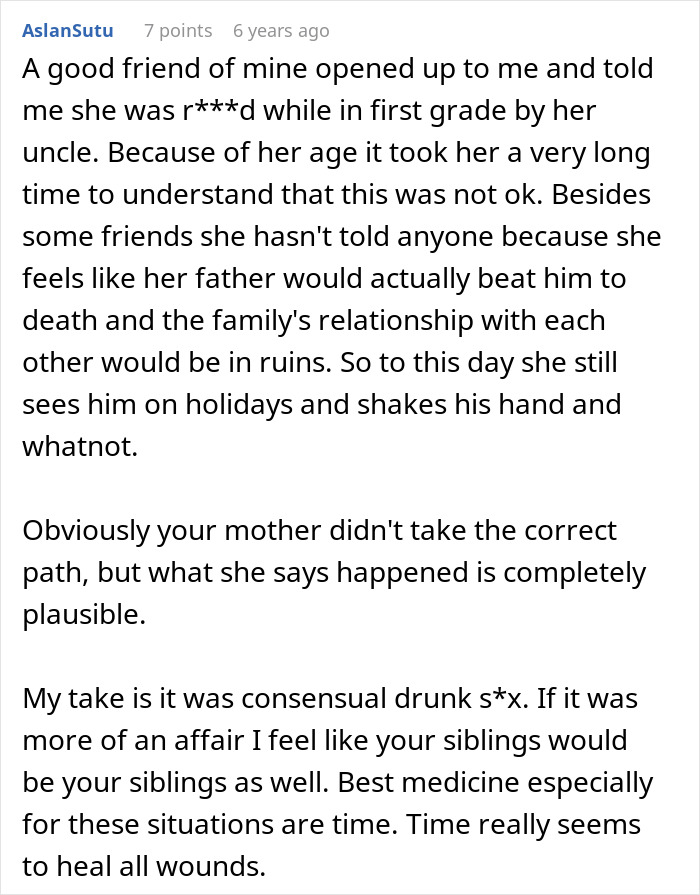 Comment discussing the emotional impact of a DNA test revealing family secrets causing major family chaos.