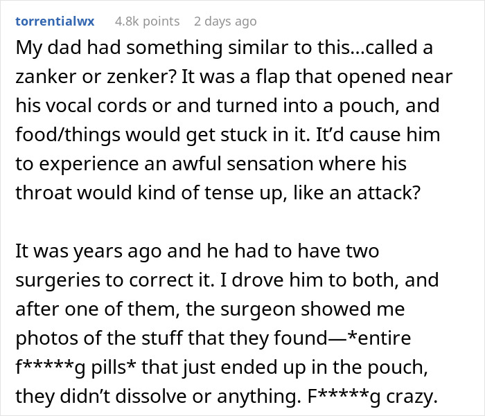 Reddit user shares personal story about man&rsquo;s 35 years of throat pain and discovering a medical flap causing blockage.