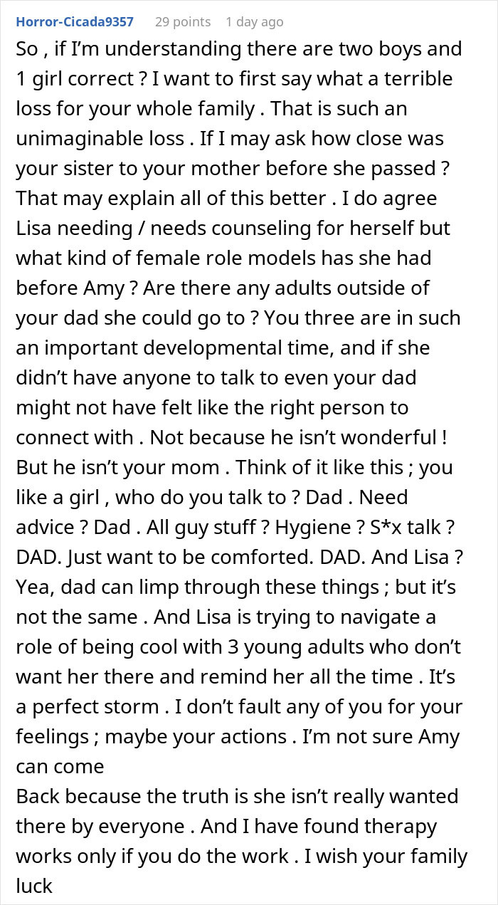 Comment discussing challenges of a widowed dad&rsquo;s new love and his teen daughter&rsquo;s jealousy affecting family dynamics.