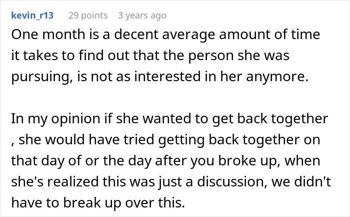 Screenshot of a Reddit comment discussing relationship issues after a woman suggests an open relationship and the guy breaks up.