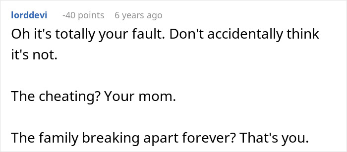Screenshot of a Reddit comment discussing family chaos after a DNA test reveals an uncle is actually the father.