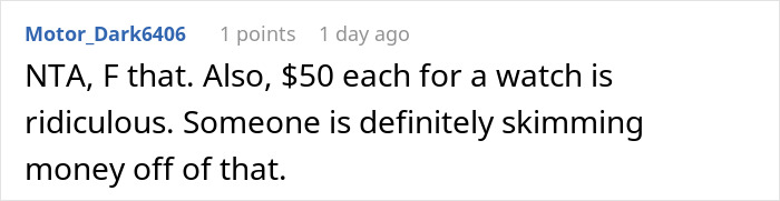 Screenshot of a Reddit comment about a woman refusing to contribute fifty dollars to a coworker's retirement gift.