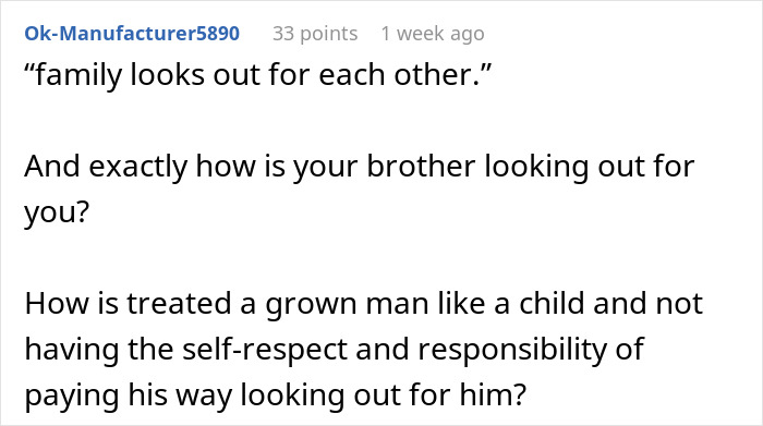 Screenshot of a Reddit comment discussing responsibility and paying the rent bill as a veteran bro&rsquo;s pay increases.