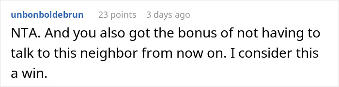 Comment on Reddit thread about woman refusing to lend her new snow blower to a neighbor she never met before.