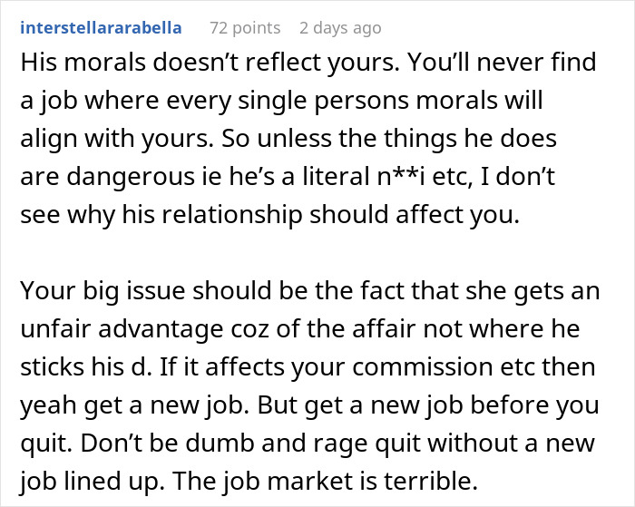Person disappointed in boss they looked up to after discovering affair with employee, feeling betrayed and conflicted at work.