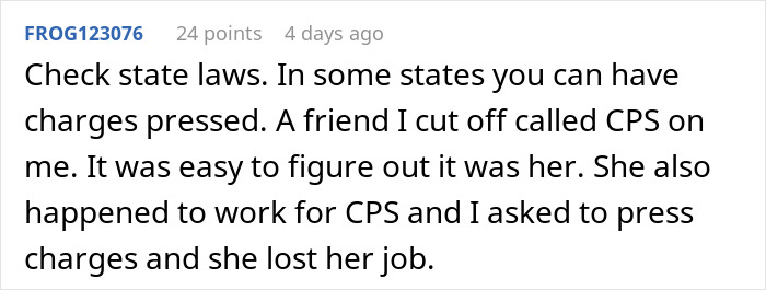 Comment discussing consequences of postpartum boundary violations and charges pressed related to CPS involvement.