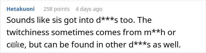 Screenshot of an online comment discussing a woman going berserk on her brother for meddling with her parenting.