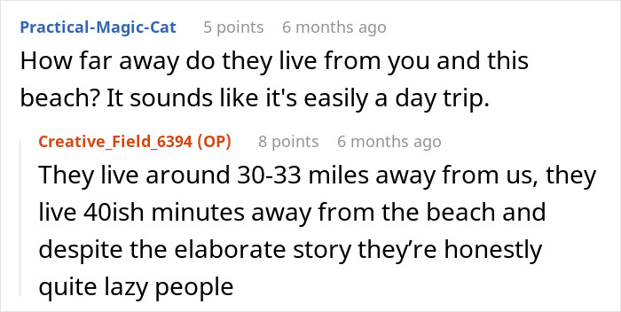 Screenshot of a Reddit conversation discussing distance and family issues related to a man kicking his family out.