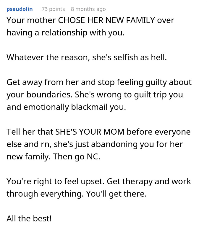 Comment advising a teen feeling like a third parent to siblings at their mom&rsquo;s house to set boundaries and seek therapy.