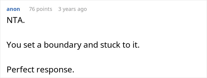 Screenshot of a forum comment stating refusal to babysit and clean, highlighting boundary-setting by a child-free woman.