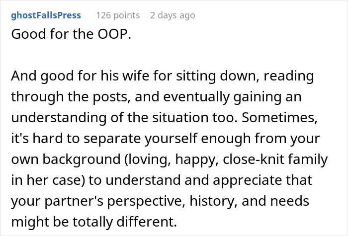 Comment about woman wanting to reconcile with son she kicked out, reflecting on family perspective and history.