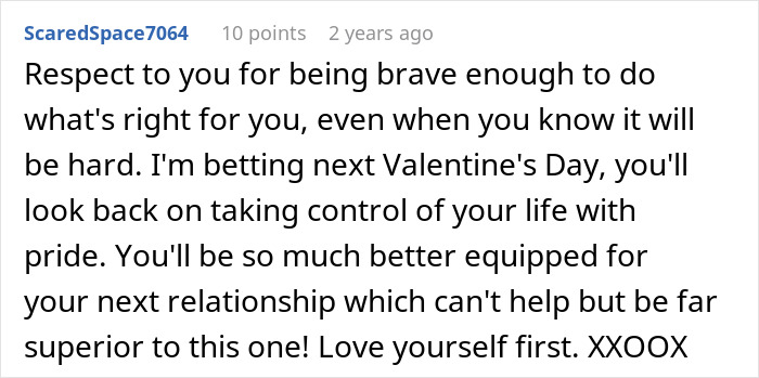 Screenshot of a Reddit comment praising a woman for standing up to her drunk boyfriend acting like a jerk.