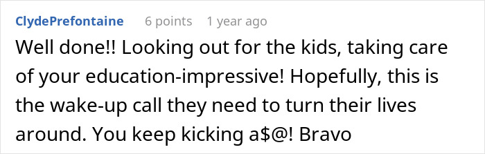 Comment praising someone for protecting kids and valuing education, hoping it serves as a wake-up call to change lives.