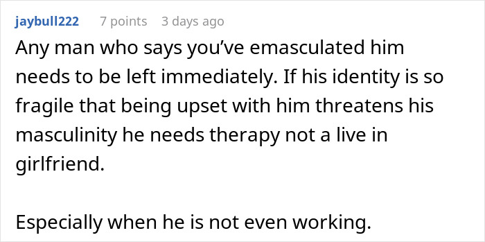 Screenshot of a forum post discussing issues related to masculinity and relationship dynamics in a home setting.