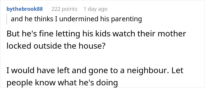 Screenshot of a social media comment expressing concern about a bossy man locking his pregnant wife out of the house.