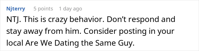 Screenshot of a comment warning about crazy behavior on a first date after a guy fakes an emergency and gets caught.