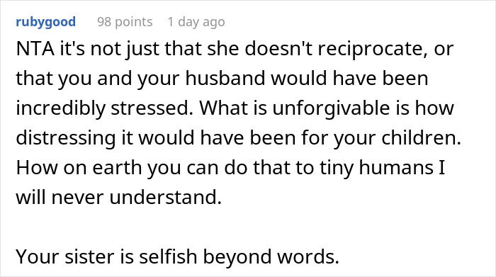 Text post from a user criticizing a woman who asks favors but doesn&rsquo;t reciprocate, highlighting family selfishness.