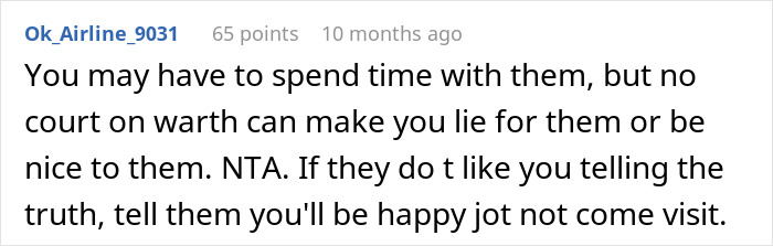 Screenshot of a user comment discussing family conflict in an embarrassing step mother relationship affair context.