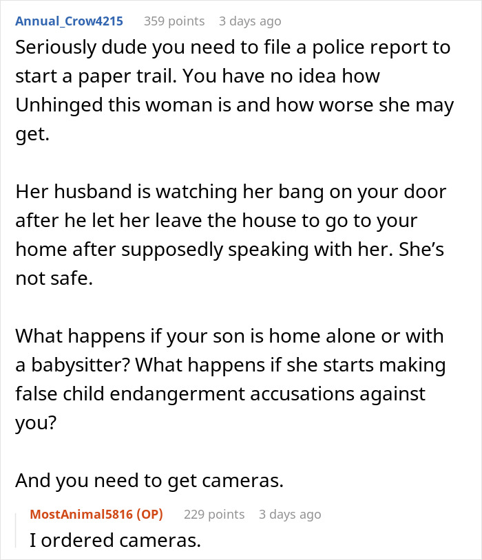 Man stressed and paranoid about unhinged neighbor banging on door and refusing to leave him alone at home