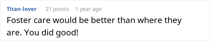 Comment from Titan-lover praising a teen&rsquo;s courage to escape a horrible family after step-father&rsquo;s misstep in foster care discussion.