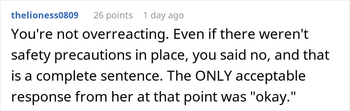 Screenshot of a Reddit comment discussing a family dinner ruined by a rude mother and the importance of respecting boundaries.