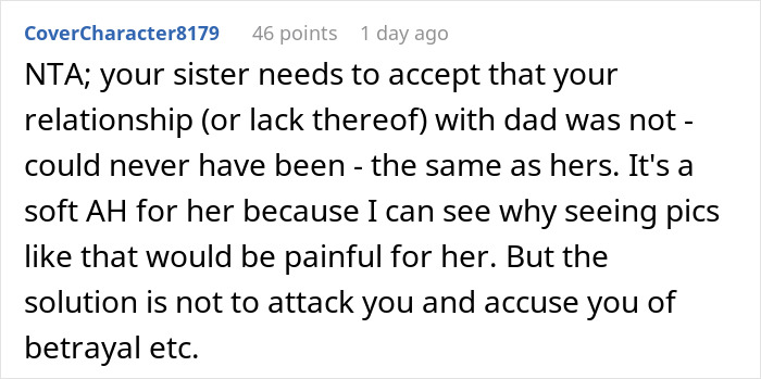 Alt text: Online discussion about sister screaming treason when teen calls stepdad dad, teen suggests therapy instead of screaming Alt text: Online discussion about sister screaming treason when teen calls stepdad dad, teen suggests therapy instead of screaming
