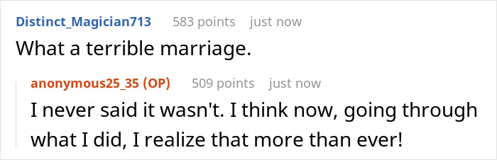 Screenshot of an online discussion where a wife realizes she won’t receive the comfort she needs from her husband. Screenshot of an online discussion where a wife realizes she won’t receive the comfort she needs from her husband.