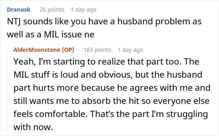 Reddit discussion about a woman making her MIL cry after being shamed in front of everyone, highlighting MIL issues.