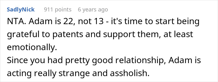 Reddit comment discussing drama over last name and changing relationship with biological dad at age 22.